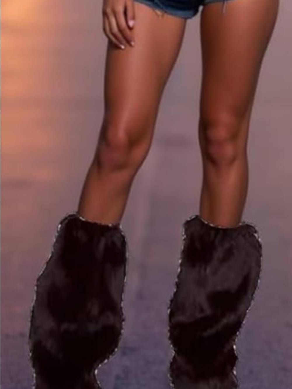 Plush Knee-High Leg Warmers - Black